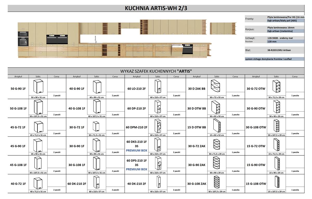 Wykaz szafek kuchennych meble kuchenne modułowe ARTIS połysk biały szary krem 2-4